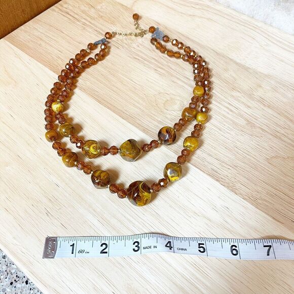 Vintage MCM Double Strand Lucite Jewelry Necklace Butterscotch Amber Germany - Picture 9 of 16